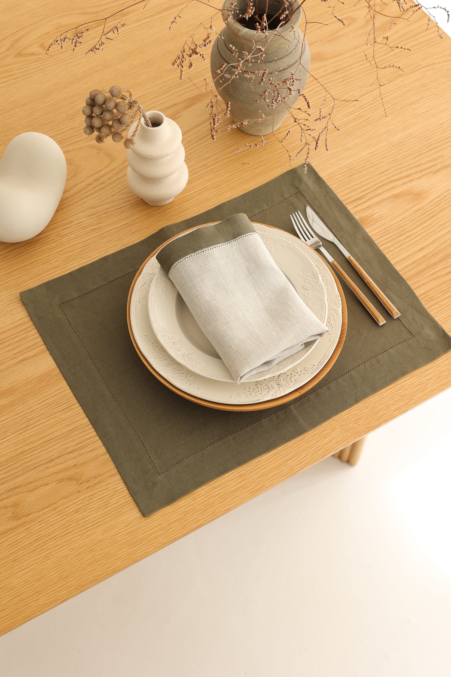 2'li Set Yeşil Keten Amerikan Servis