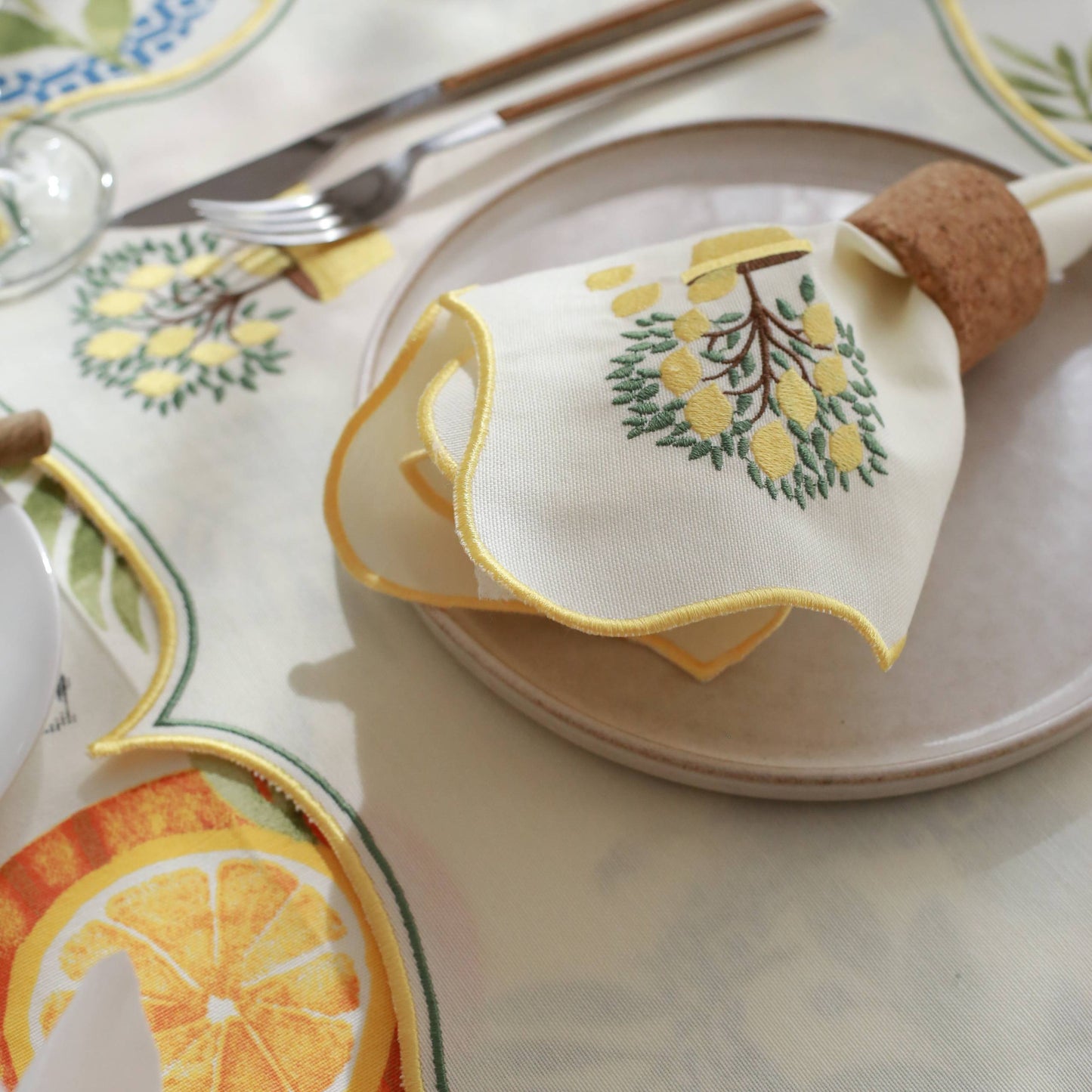 2'li Set Limon İşlemeli Pamuk Peçete
