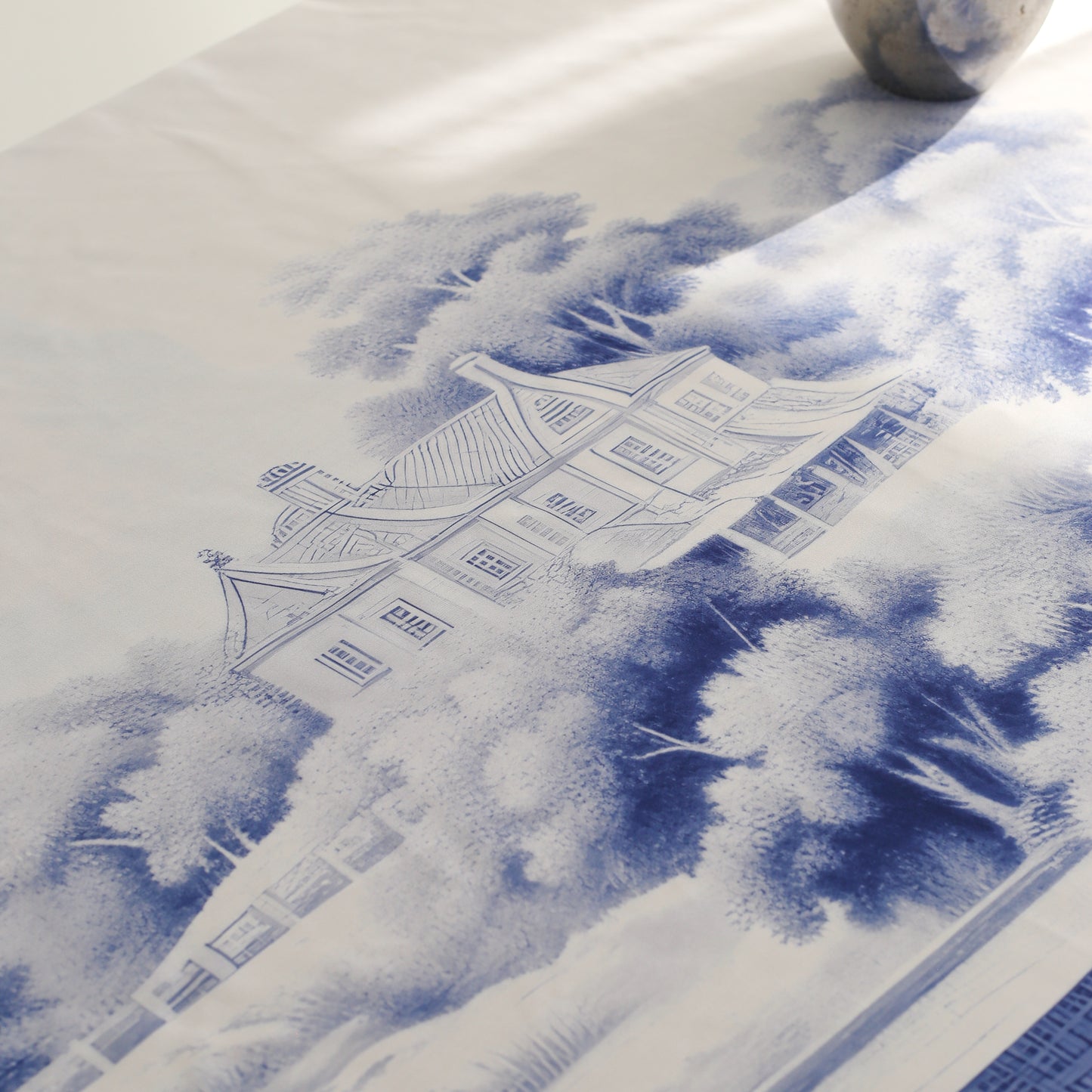 Blue Blanc Desenli Masa Örtüsü