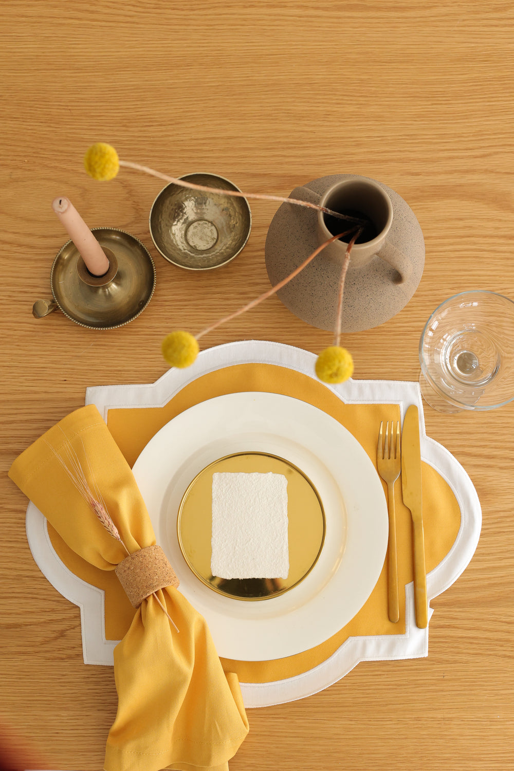 2'li Set Sarı Geometrik Amerikan Servis