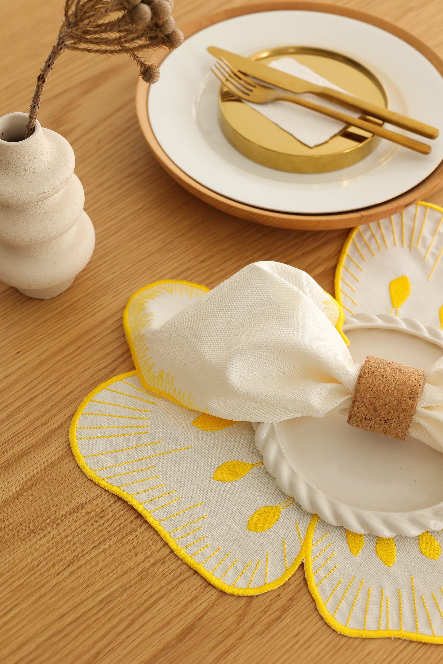 2'li Set Sarı Pikolu Pamuk Peçete