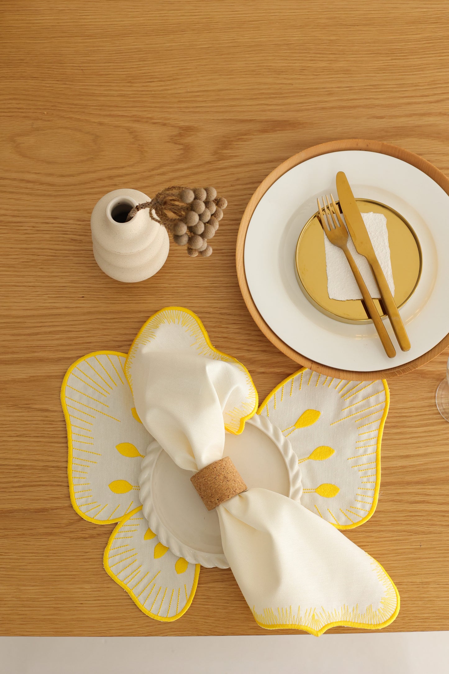 2'li Set Sarı Pikolu Pamuk Peçete