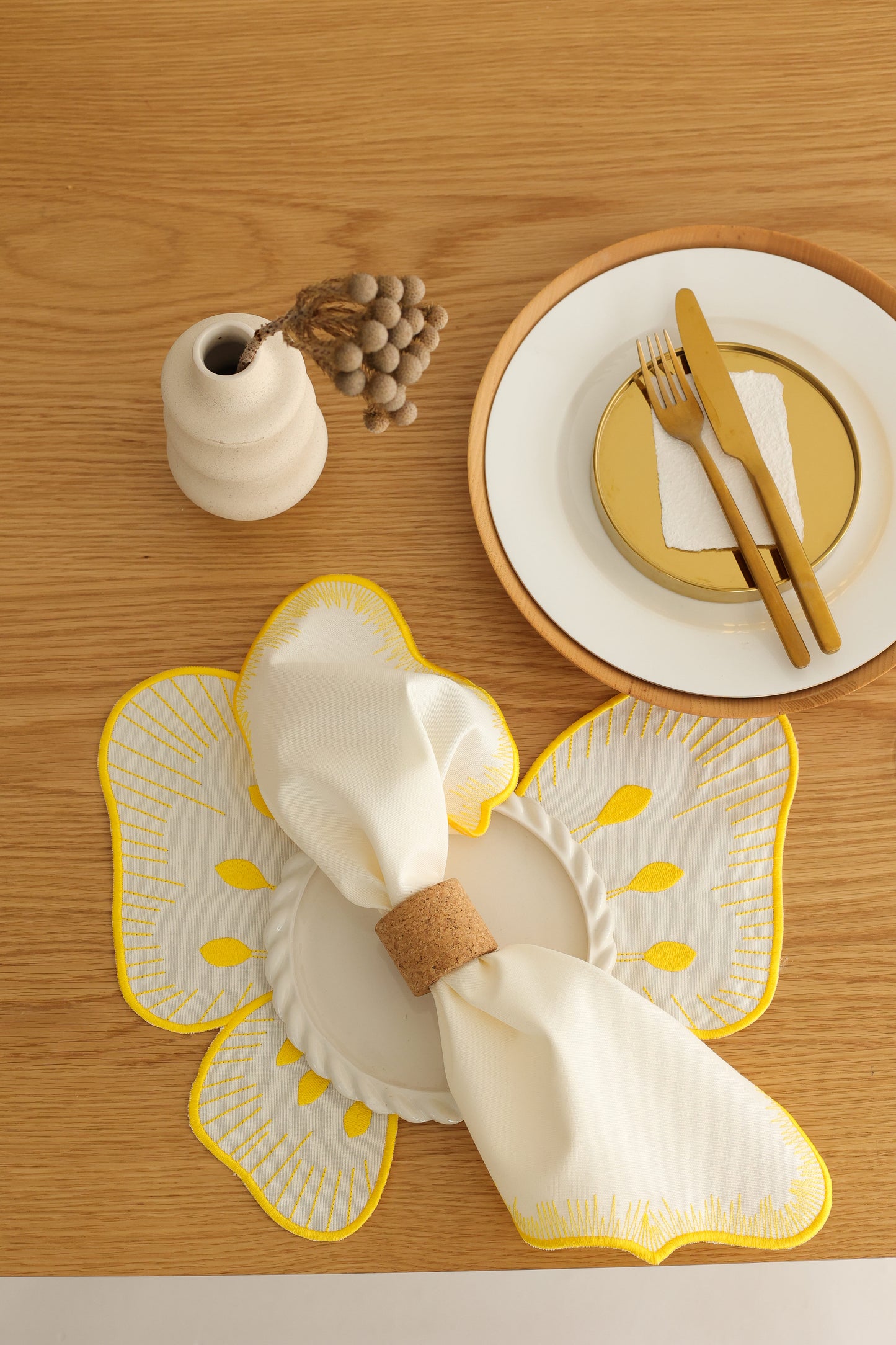 2'li Set Sarı Pikolu Pamuk Peçete