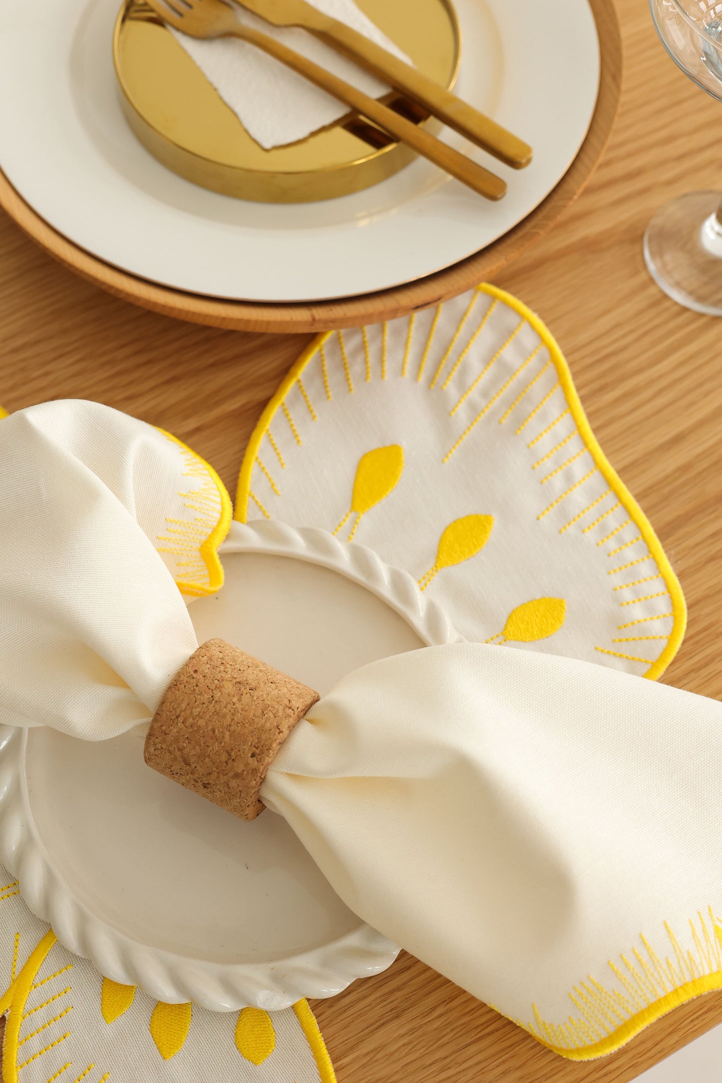 2'li Set Sarı Pikolu Pamuk Peçete