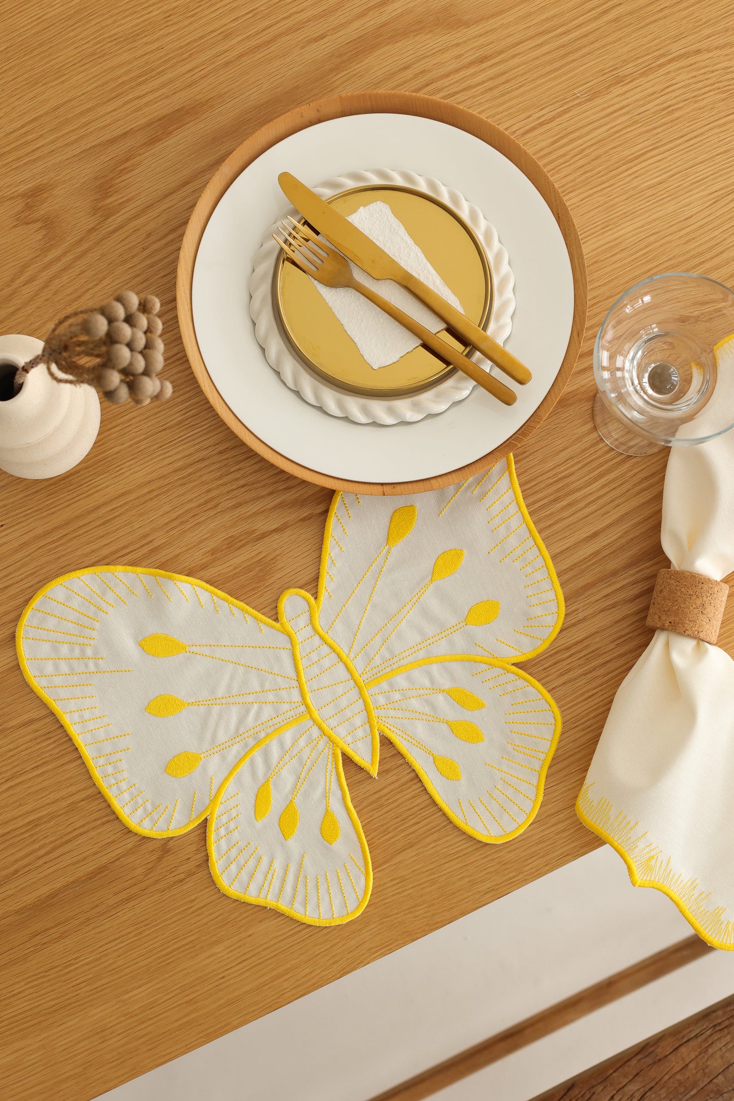 2'li Set Sarı Pikolu Pamuk Peçete