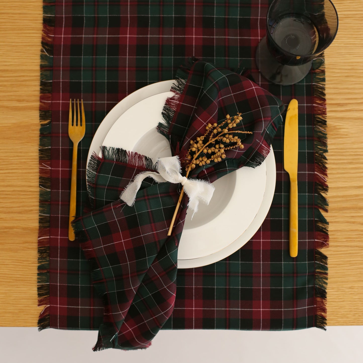 2'li Set Ekose Püsküllü Peçete