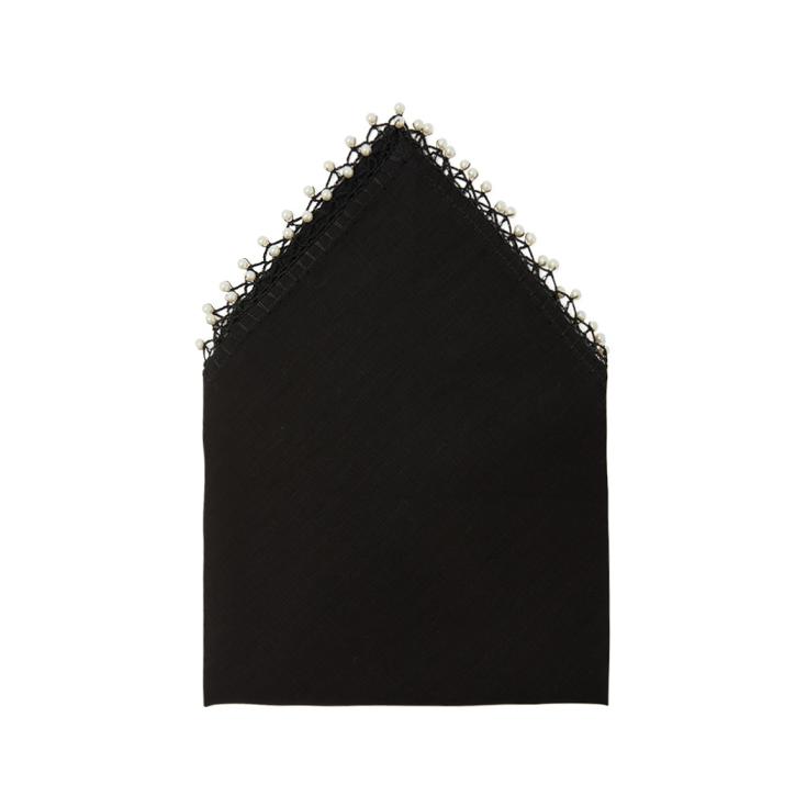 2'li Set Siyah İnci Işlemeli Keten Peçete