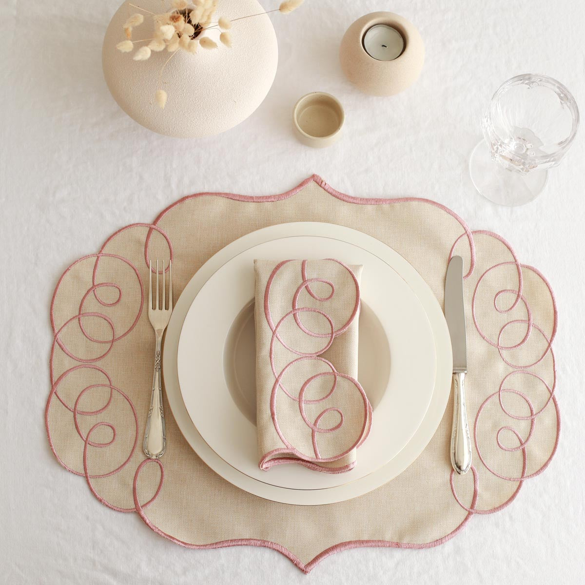 2'li Set Gül Kurusu Nakışlı Peçete