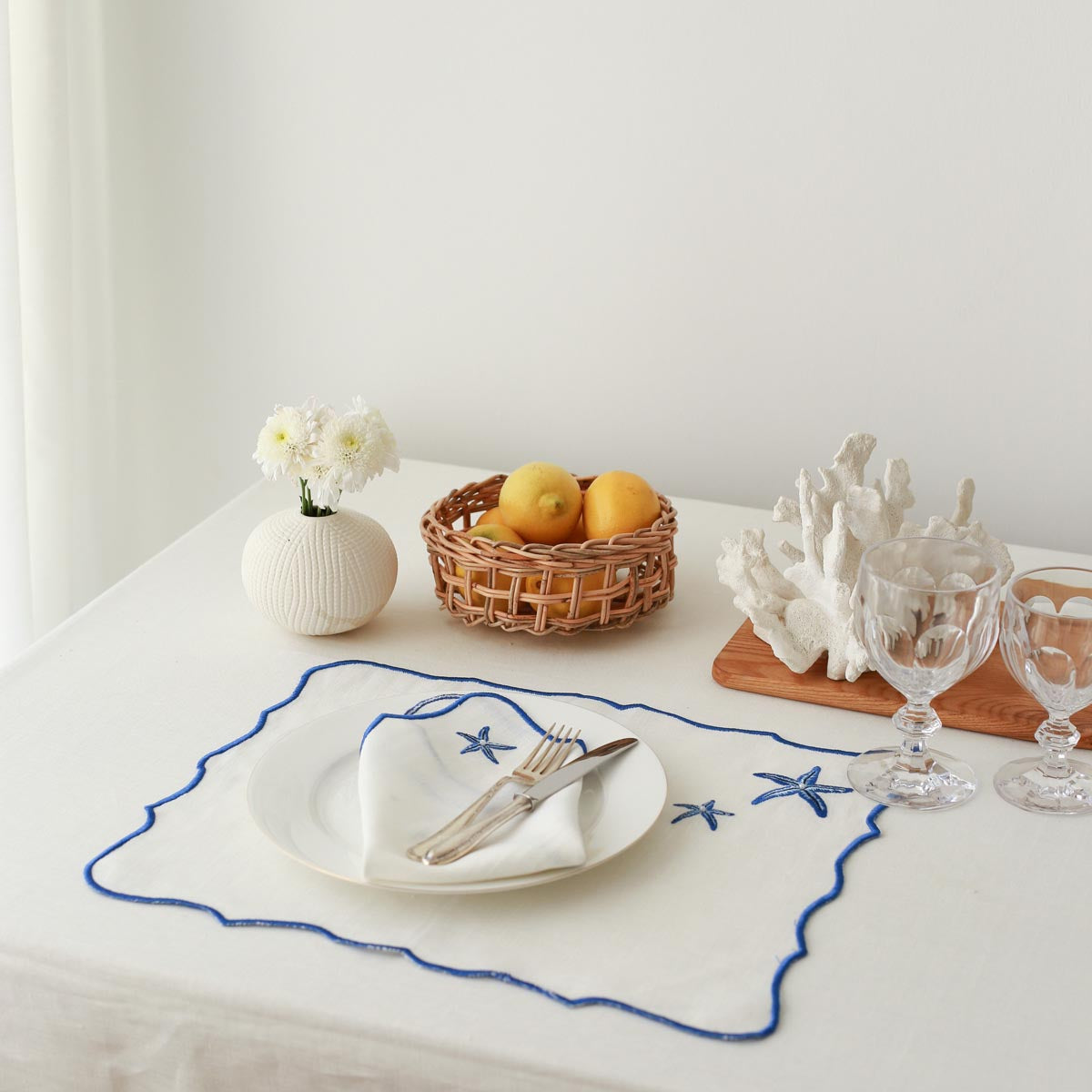 2'li Set Deniz Yıldızı İşlemeli Keten Peçete