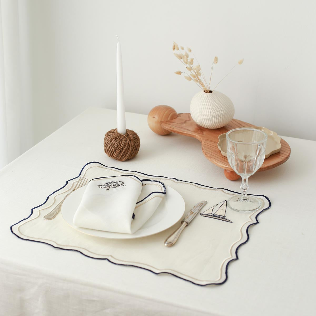 2'li Set Halat İşlemeli Keten Peçete